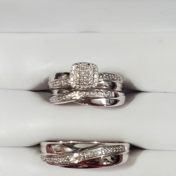 Forever Bride Trio 925 Diamond Engagement/Wedding Rings - Picture 10 of 13